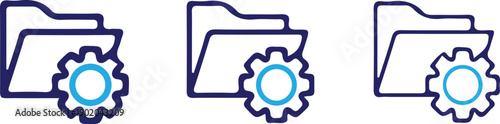 gear file folder bule line icon set vector illustration style 