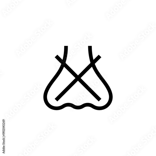 A simple black and white illustration of a bra with straps crossed