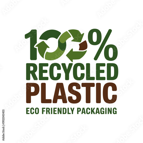 A logo promoting eco friendly packaging made from recycled plastic materials
