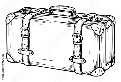 Vintage travel suitcase with oldfashioned straps and buckles perfect for historical, journey, or vacationthemed projects and designs.