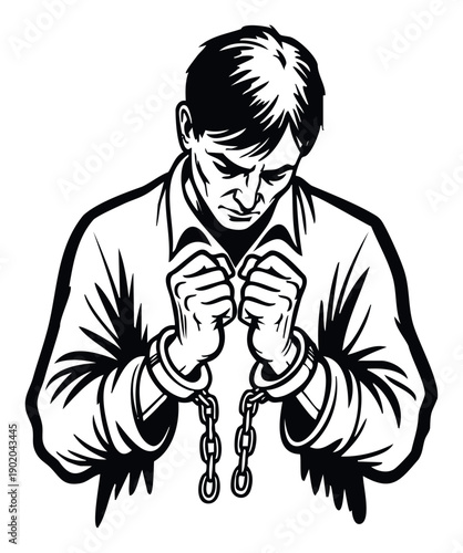 Man with broken handcuffs symbolizing freedom from struggle and overcoming adversity, ideal for legal, motivational, or personal growth publications