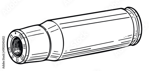 Depiction of an empty firearm shell casing, a vital component for ammunition or target practice, perfect for educational materials, gun safety demonstrations, or militarythemed projects.