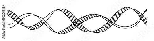 Modern black and white abstract design featuring interconnected undulating curves and striped segments suitable for science, education, or technology related publications.