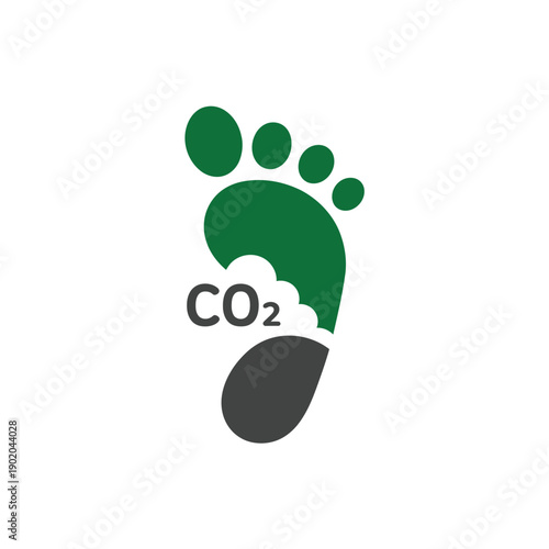 A green and grey footprint with CO2 text on a white background