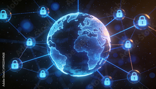 Wallpaper Mural Global security concept with earth surrounded by interconnected padlocks representing internet privacy and data protection Torontodigital.ca