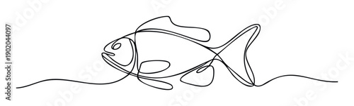 Continuous line drawing of a swimming fish, embodying simplicity and fluid motion, perfect for modern aquatic themes in branding, logos, or educational materials