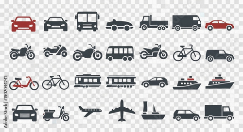 Collection of diverse transportation vehicles and modes of transport.