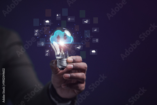 Business experts immersed in the digital metaverse and cloud ecosystem demonstrate workflows that link online network technology strategies and megatrends for telecommunications.
