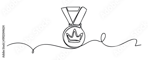 Elegant continuous line award medal featuring a royal crown, ideal for recognizing excellence, commemorating victories, or signifying toptier accomplishment in various fields.