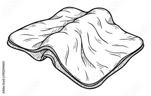 Detailed sketch of a soft wrinkled fabric piece showcasing natural folds and organic texture, ideal for textile design, clothing concepts, or abstract material representations in graphic