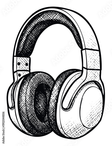 Stylized headphones in a hand drawn sketch manner, perfect for integrating into various creative projects focused on music, audio, and personal listening devices.