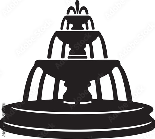 Cascade Fountain in silhouette on white background..