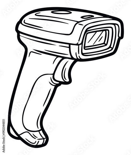 Handheld barcode scanner device essential for efficient retail checkout processes, warehouse inventory management, and quick data entry in logistics and point of sale environments.