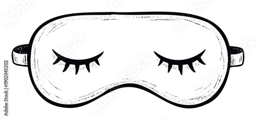 Hand drawn sleep mask with closed eyes doodle sketch representing relaxation and comfortable slumber for bedtime accessories and wellness themed graphic projects