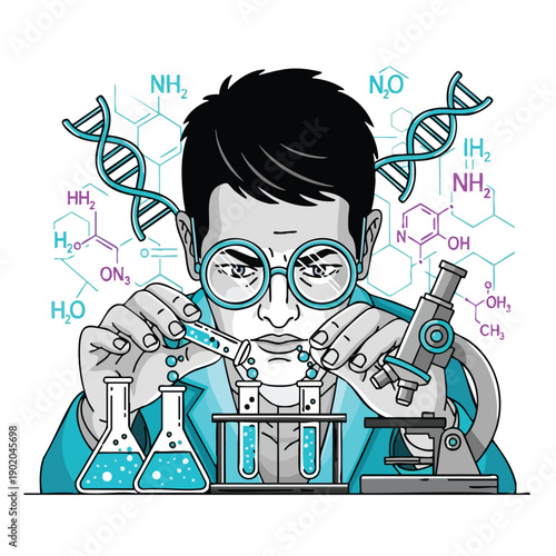 Young male scientist conducting experiments in a laboratory setting 1.