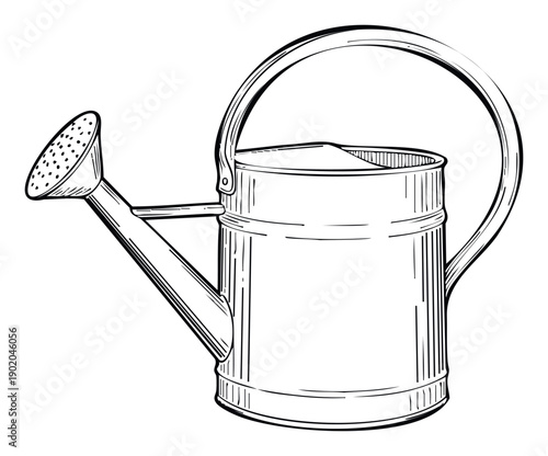 Classic gardening watering can with spout and handle for watering plants and flowers, ideal for gardening blogs or home and garden publications