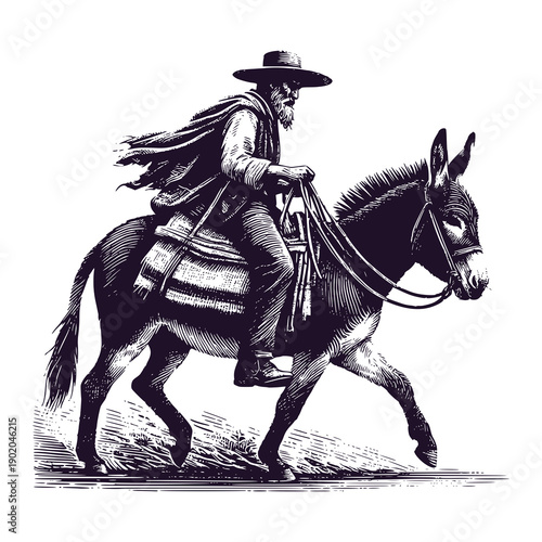 farmer riding on donkey