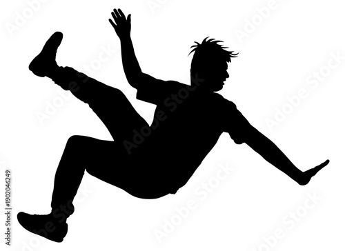 The man slipped on the slippery floor, carefully slippery. Man silhouette falling or floating down, showing concepts of risk, failure, and accident. Vector illustration