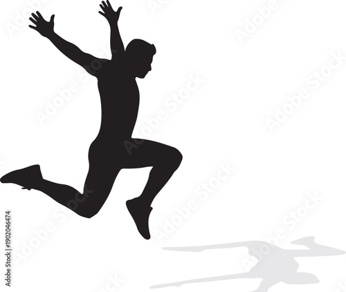  Dynamic Leap Human Icon in reflection on the ground in silhouette on white background.