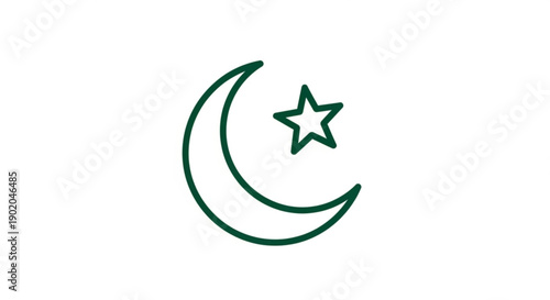 Green crescent moon symbol with star on white background islamic emblem crescent shape