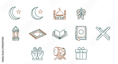 Collection Dicônes de Symboles du Ramadan Duotone Minimaliste