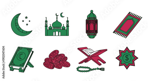 Collection dIcônes Islamiques Émeraude Cramoisi