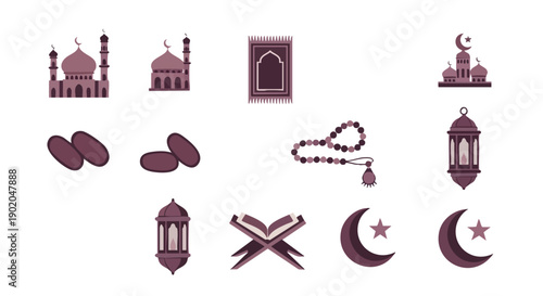 Ensemble de Symboles de Fêtes Islamiques Minimalistes Duotone