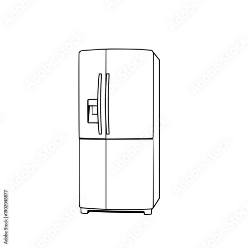 Modern Double Door Refrigerator Outline Illustration: Sleek Black Line Art for Kitchen Appliance Design and Home Decor Concepts