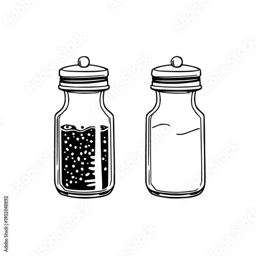 Minimalist Salt and Pepper Shakers Vector Illustration: Hand-Drawn Outline Design for Kitchen Decor, Restaurant Menus, and Food-Related Branding