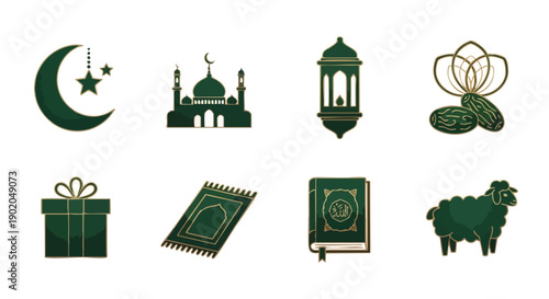 Icônes Islamiques Vert Foncé Lune, Tapis, Étoile