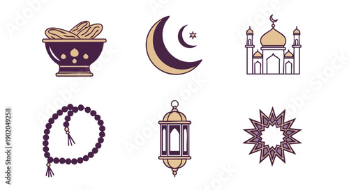 Iconographie du Ramadan Violet Profond et Or