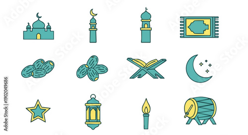 Ramadan Duotone Icons of Fasting and Prayer