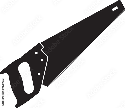  Hand Saw in silhouette on white background..