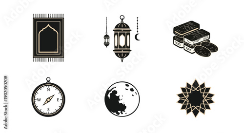 Symboles Minimalistes pour Tapis de Prière Ramadan