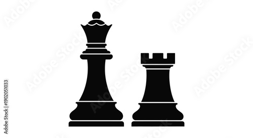 A stark depiction of a chess king and rook rendered in solid black against a white background silhouette
