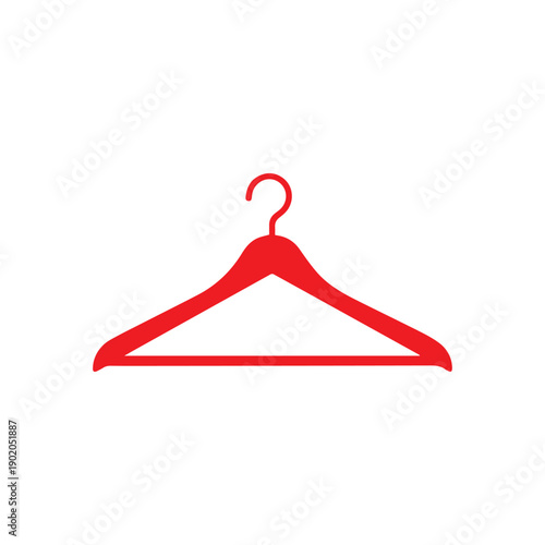 A solitary bright red wooden clothes hanger graphic stands out vividly against the plain white background for sale presentation.