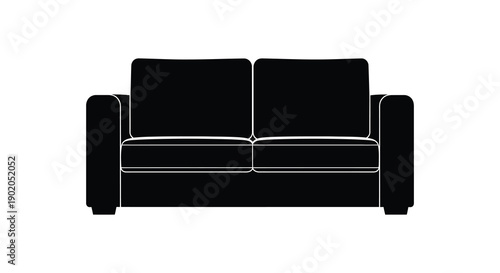A minimalist black silhouette of a modern two seater sofa on a white background silhouette high quality professional detailed