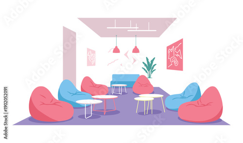 Modern Office Relaxation Area with Beanbag Chairs and Lounge Furniture