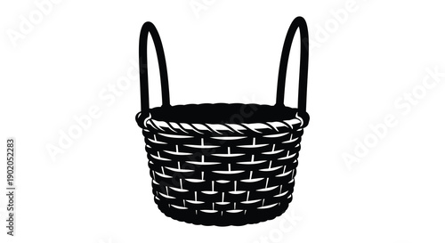 A detailed black silhouette of a woven basket with a handle showcasing traditional craftsmanship silhouette high quality professional