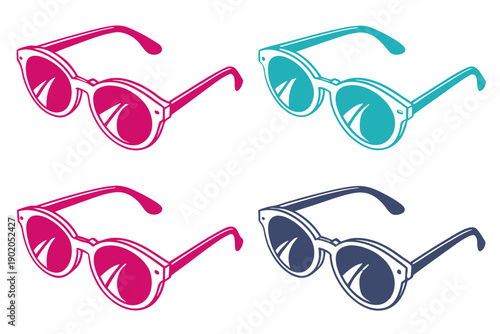 set of Stylish Sunglasses Silhouette Vector Illustration, Eyewear Icon