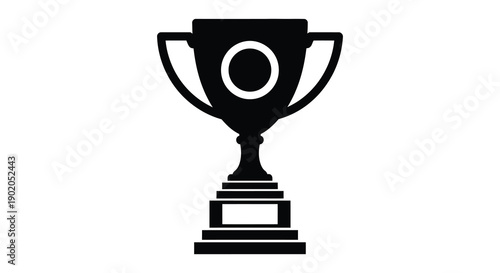 A striking black silhouette of a golden trophy with handles and a circular opening symbolizing victory silhouette