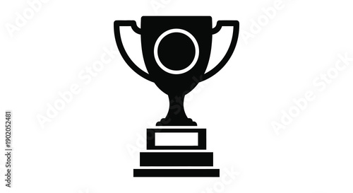 A stark black trophy with handles and a central oval illustrating success and achievement a silhouette