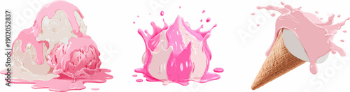 Dessert Delight: Two Scoops of Ice Cream in a Pool of Pink Syrup