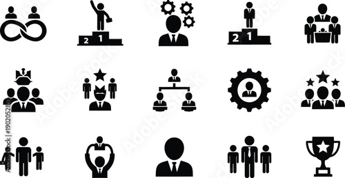 Teamwork and Leadership Business Icons Set