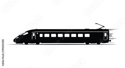 A sleek modern high speed train is depicted in profile showcasing its aerodynamic design as a silhouette high quality