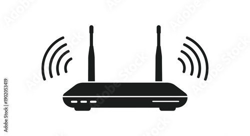 A simple black silhouette of a wireless router emitting signal waves showcasing modern network technology silhouette high quality