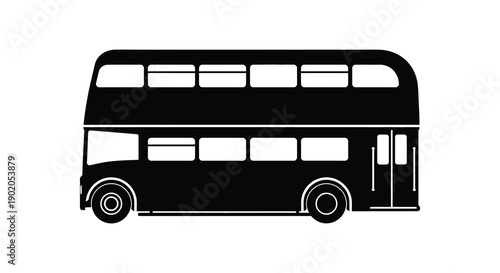 A stark black silhouette depicts a classic double decker bus showcasing iconic london transport silhouette high quality professional detailed
