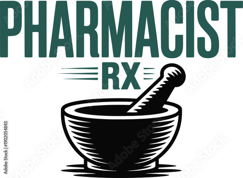 Pharmacist RX medical typography vector with mortar and pestle