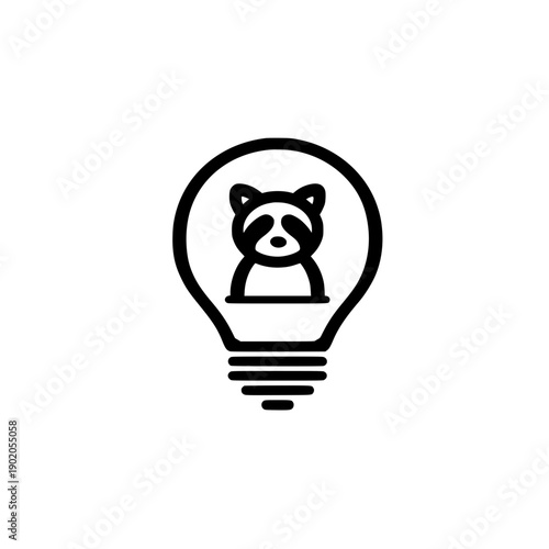 Light bulb with raccoon icon vector design symbolizing inspiration ecology wildlife creativity and innovative protection