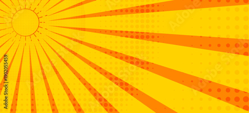 Pop art yellow comic book cartoon magazine cover. Cartoon cute retro Strip pattern mock up. Vector halftone illustration. Vintage background for comic superhero text, speech bubble, message.